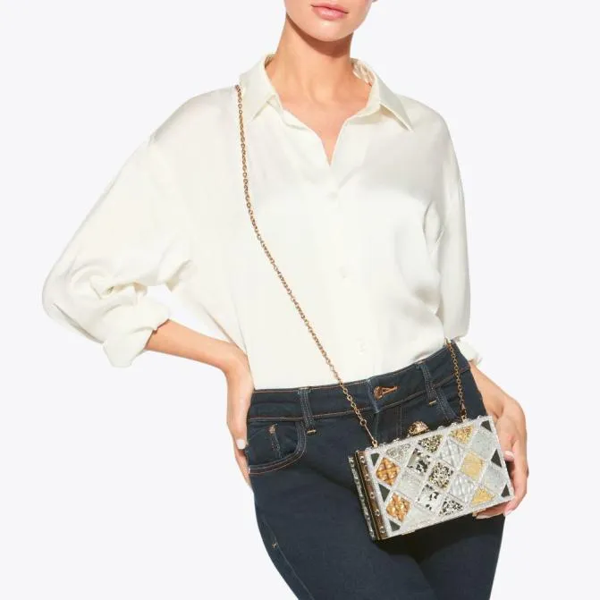 Kurt Geiger Crossbody Bags Crystal Quilt Box Clutch Bag Metal Combination 8211 Women