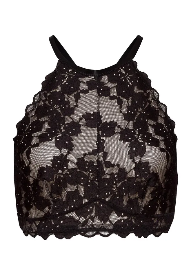 Lace Halter Neck Bralette Black Beauty Women HANRO Wireless Bras