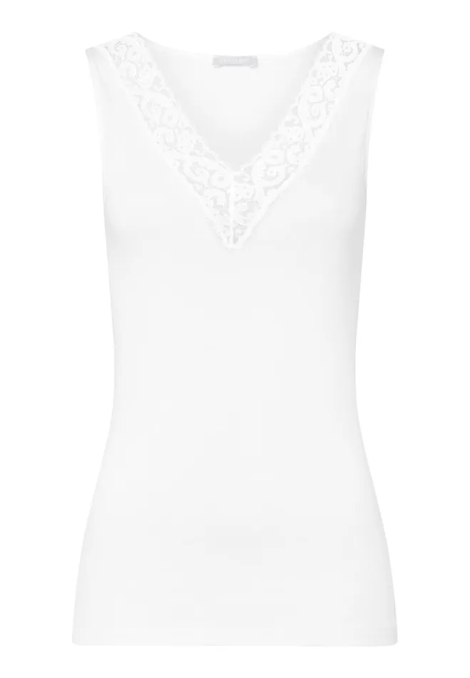 Lace Trim Cotton Tank Top White Women HANRO Tank Tops