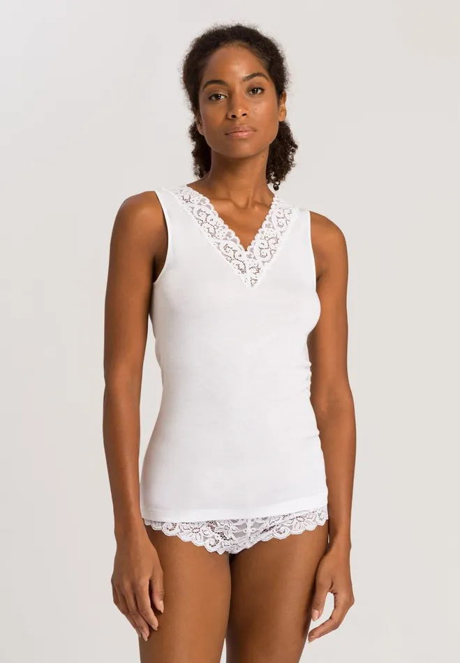 Lace Trim Cotton Tank Top White Women HANRO Tank Tops