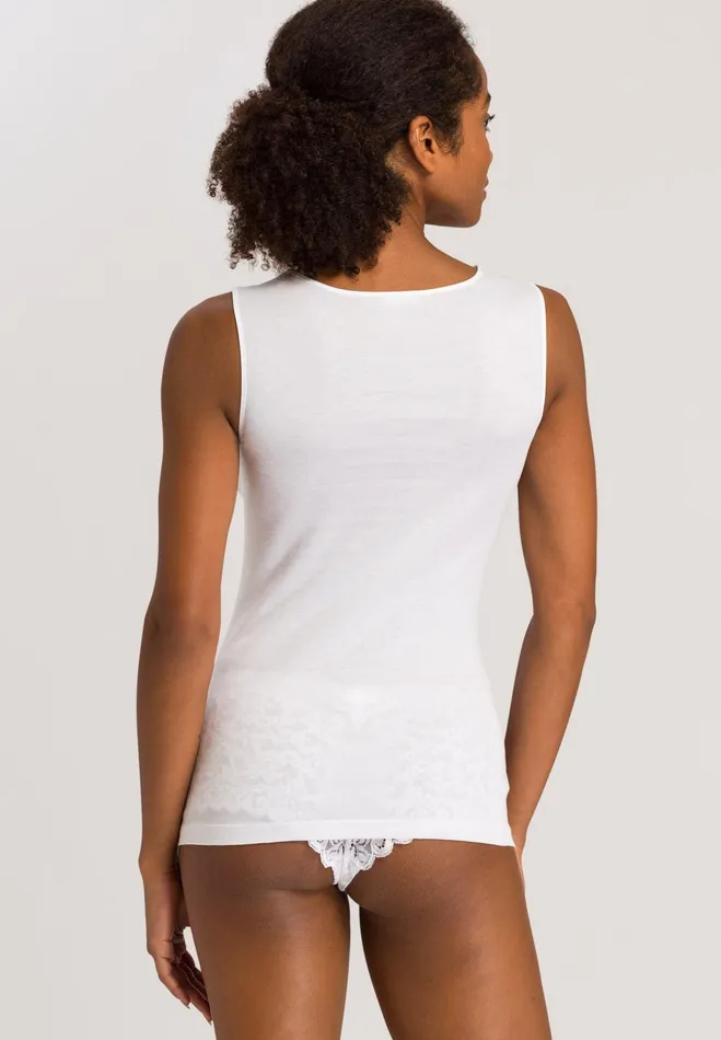 Lace Trim Cotton Tank Top White Women HANRO Tank Tops