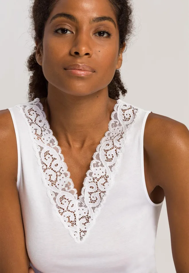 Lace Trim Cotton Tank Top White Women HANRO Tank Tops
