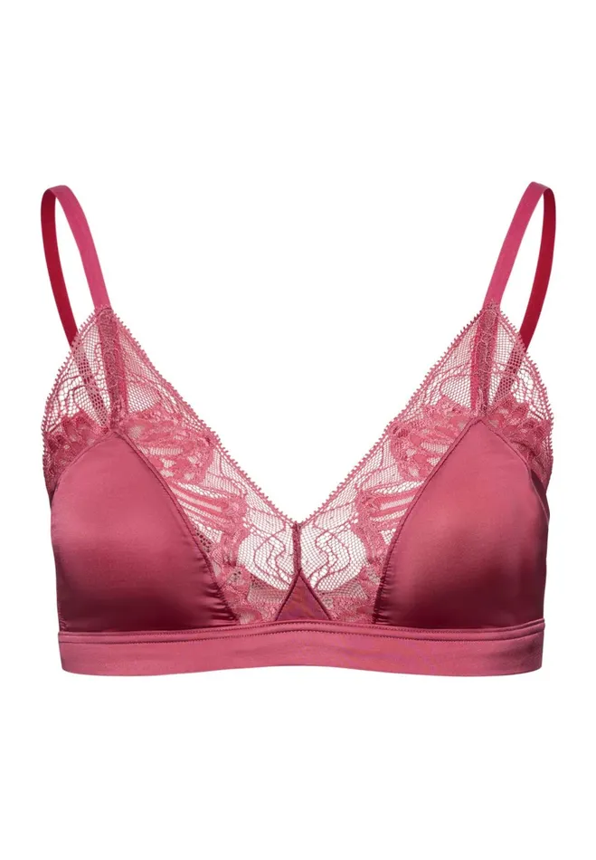 Lace Trim Soft Cup Bra Rose Wine Women HANRO Wireless Bras