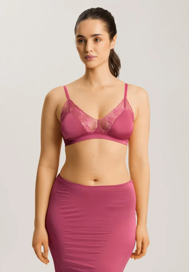 Lace Trim Soft Cup Bra Rose Wine Women HANRO Wireless Bras