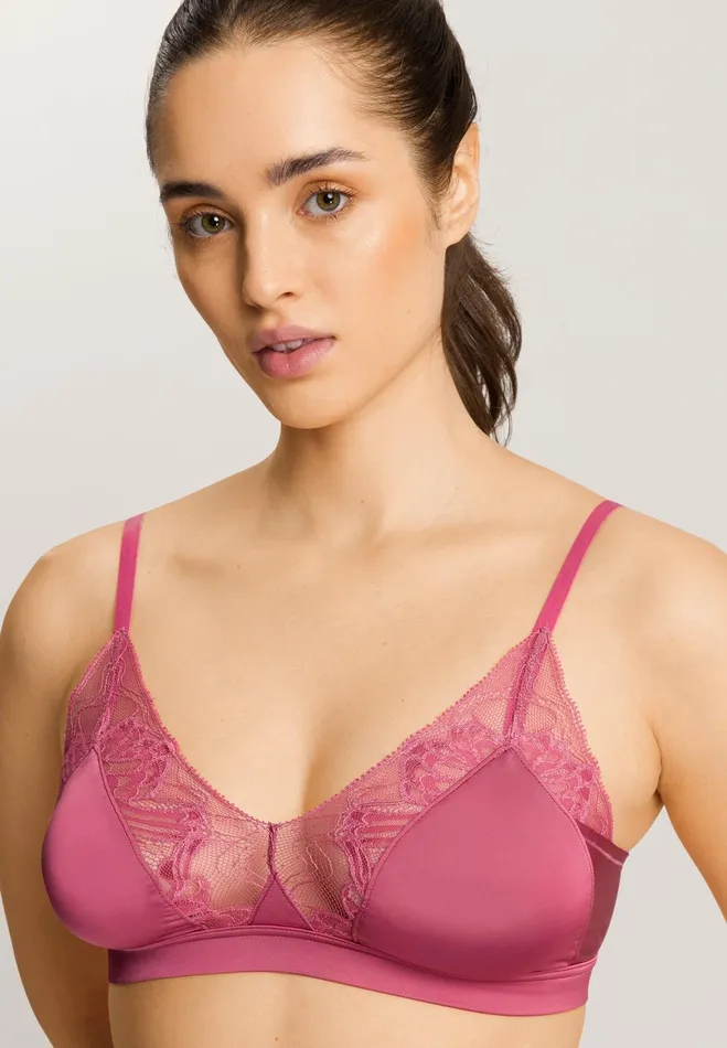 Lace Trim Soft Cup Bra Rose Wine Women HANRO Wireless Bras