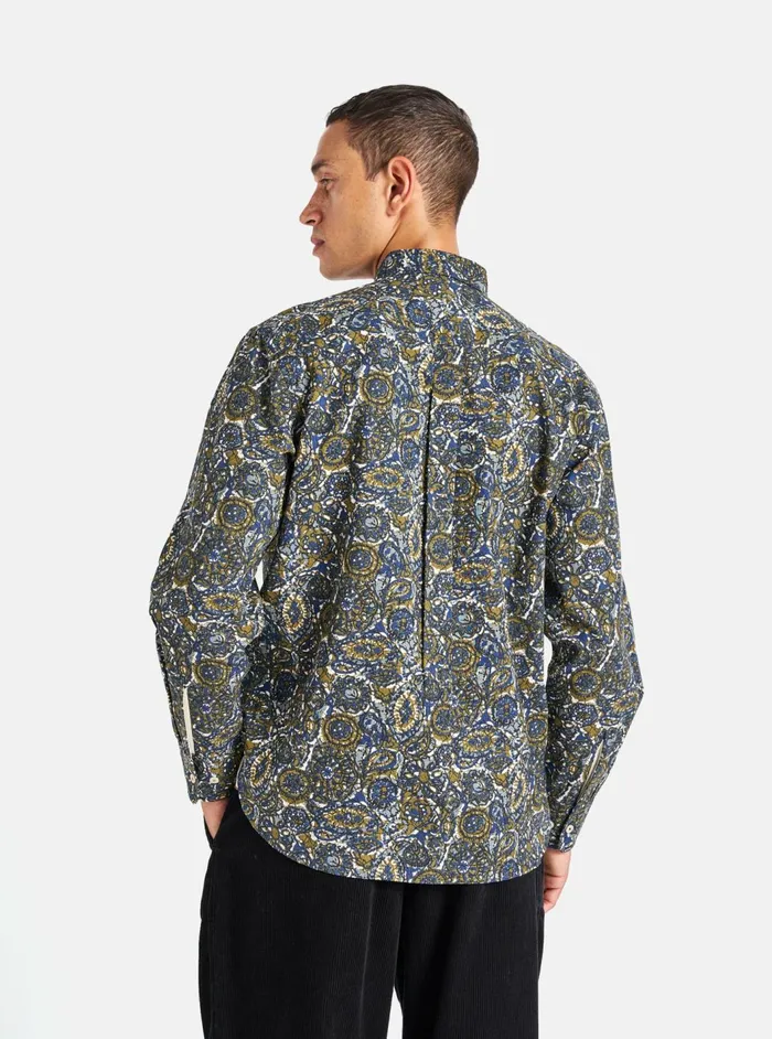 Lazy Day Shirt In Navy Artist Print Cotton Men Universal Works Shirts