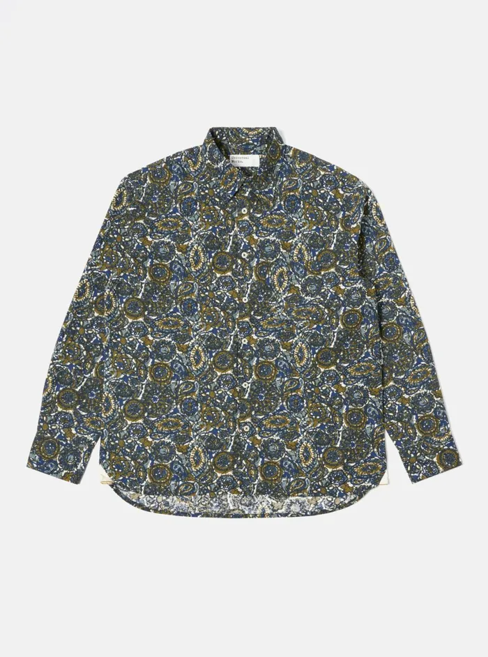 Lazy Day Shirt In Navy Artist Print Cotton Men Universal Works Shirts