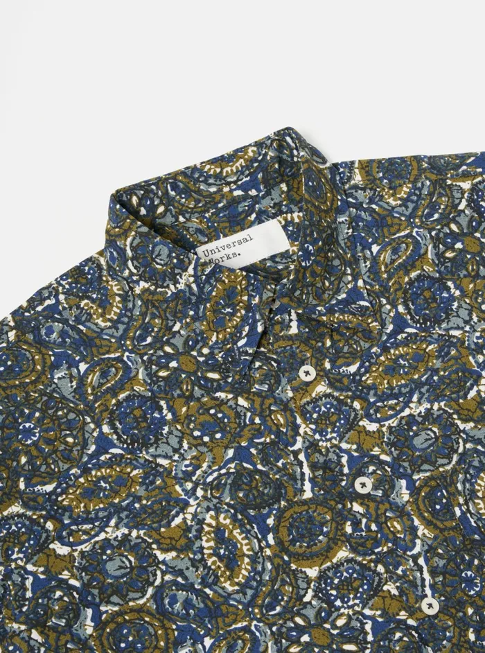 Lazy Day Shirt In Navy Artist Print Cotton Men Universal Works Shirts
