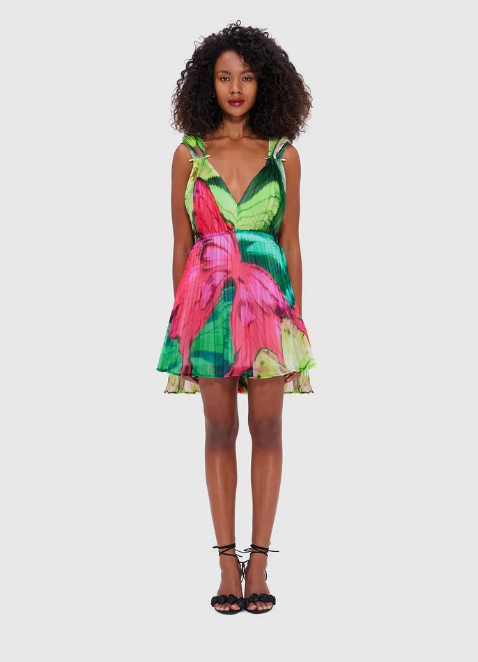 LEO LIN Eliana Mini Dress 8211 Papillon Print in Green Women Dresses and Jumpsuits