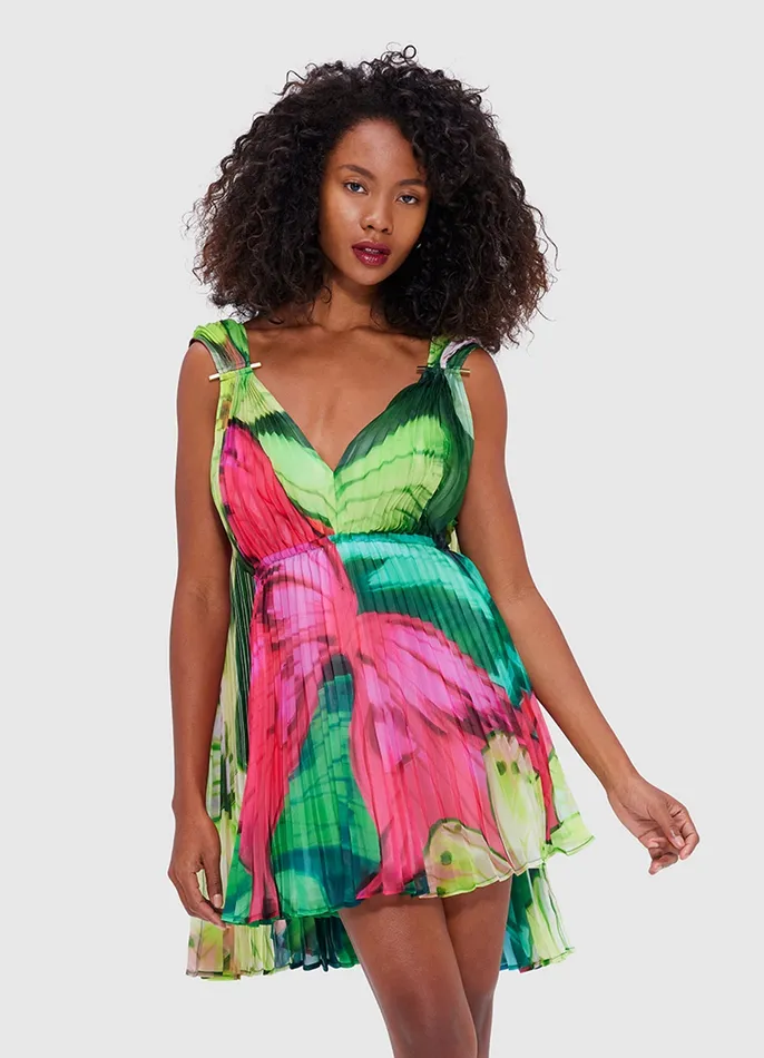 LEO LIN Eliana Mini Dress 8211 Papillon Print in Green Women Dresses and Jumpsuits