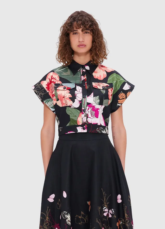 LEO LIN Kalle Pocket Shirt Top 8211 Lush Print in Black Women Tops and Shirts