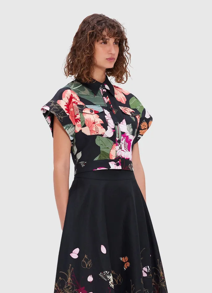 LEO LIN Kalle Pocket Shirt Top 8211 Lush Print in Black Women Tops and Shirts
