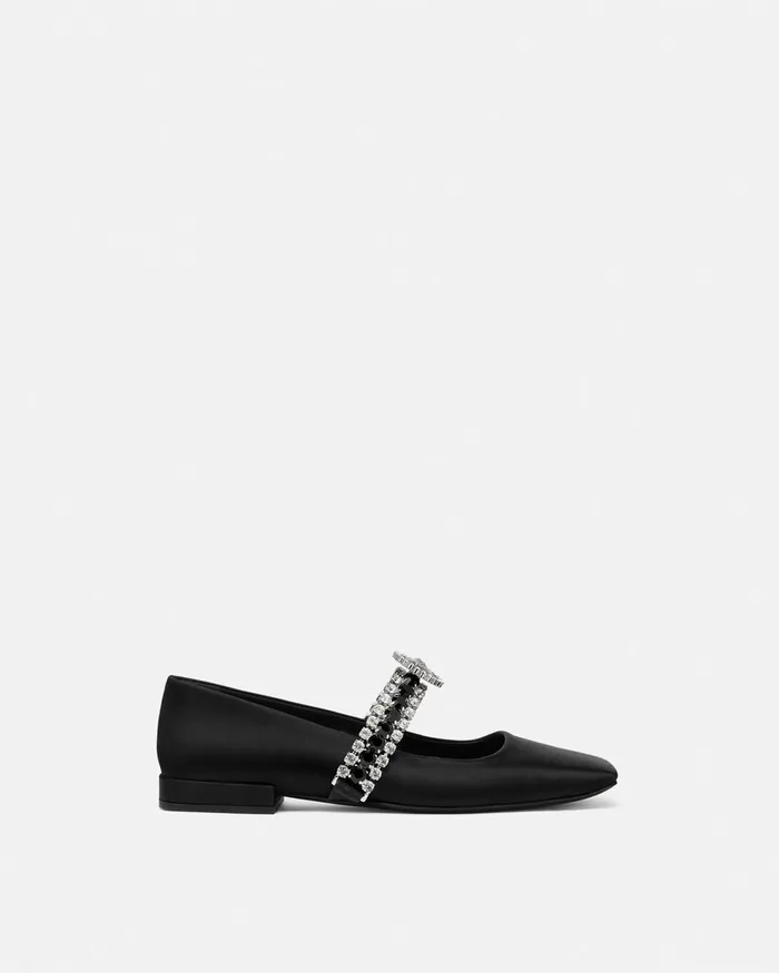 Loafers and Flats Women Versace Crystal Gianni Ribbon Ballerinas Blacksilver