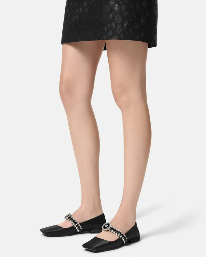 Loafers and Flats Women Versace Crystal Gianni Ribbon Ballerinas Blacksilver