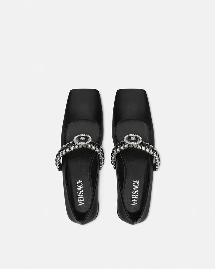 Loafers and Flats Women Versace Crystal Gianni Ribbon Ballerinas Blacksilver