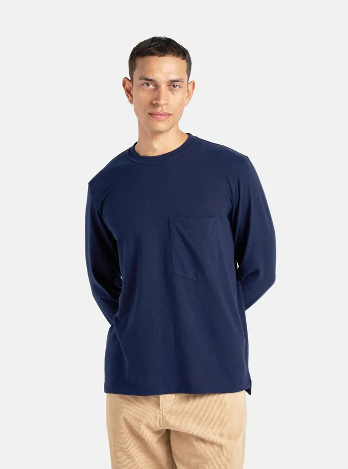 Loose LS Tee In Navy Recycled Wool Mix Men Universal Works Tees