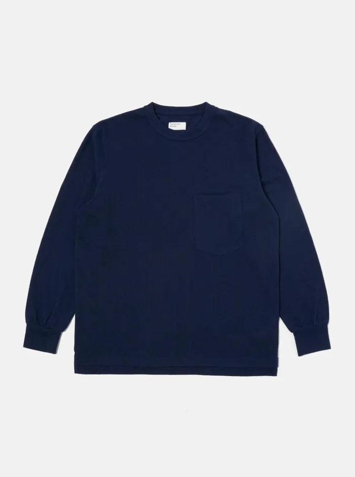 Loose LS Tee In Navy Recycled Wool Mix Men Universal Works Tees