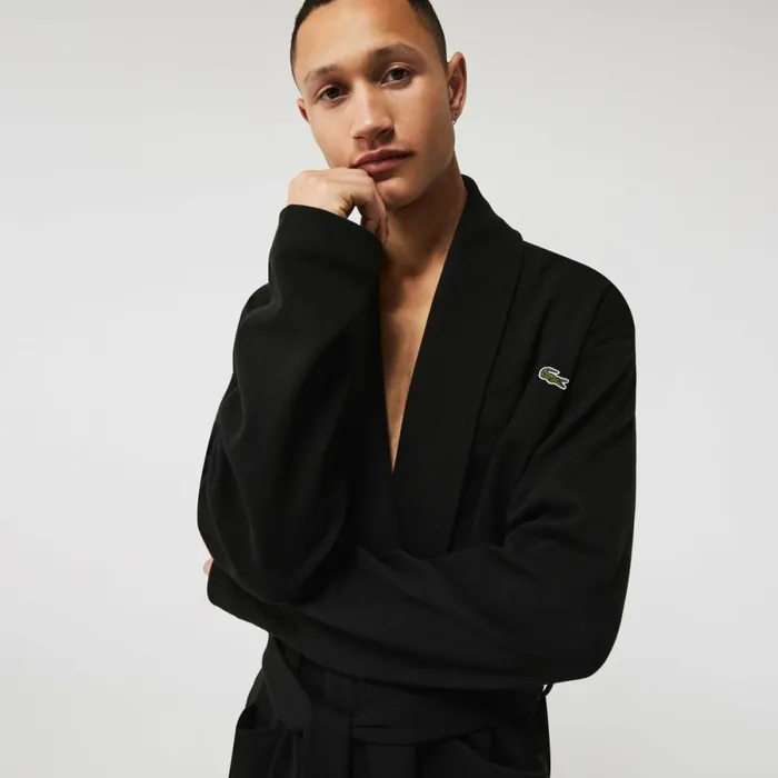 Loungewear and Pajamas Men Lacoste Mens Loose Fit Long Textured Cotton Knit Bathrobe Black 031 Loungewear and Pajamas Men Lacoste Mens Loose Fit Long Textured Cotton Knit Bathrobe Black 031