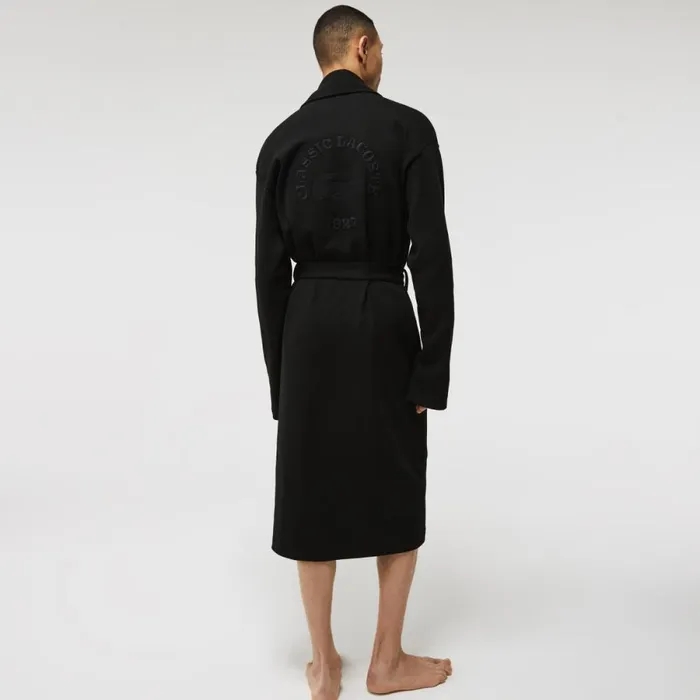 Loungewear and Pajamas Men Lacoste Mens Loose Fit Long Textured Cotton Knit Bathrobe Black 031