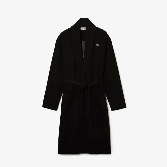 Loungewear and Pajamas Men Lacoste Mens Loose Fit Long Textured Cotton Knit Bathrobe Black 031