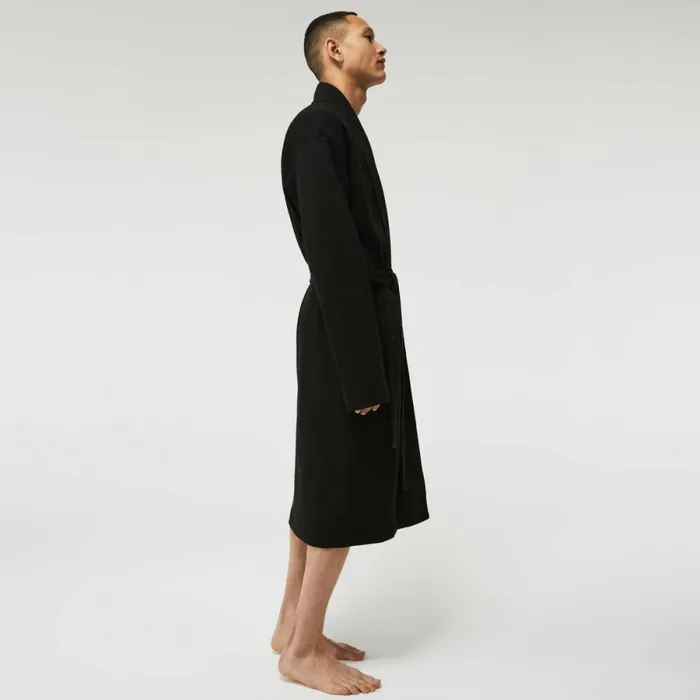 Loungewear and Pajamas Men Lacoste Mens Loose Fit Long Textured Cotton Knit Bathrobe Black 031