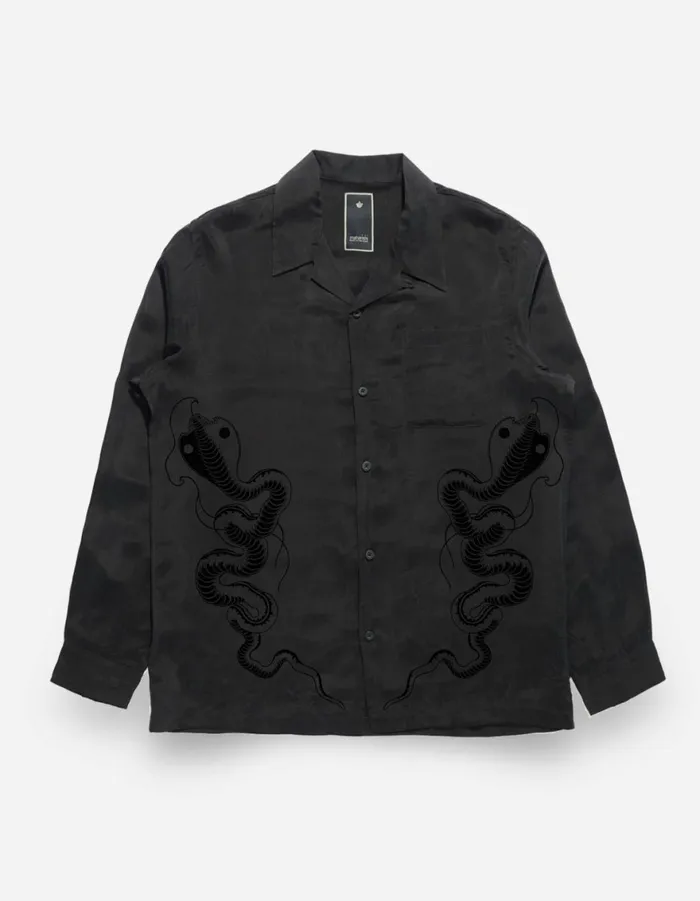 Maharishi Long Sleeve Shirts 6121 Year Of The Snake Cupro Shirt Black 8211 Men