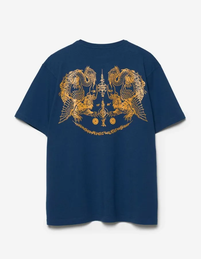 Maharishi Short Sleeve TShirts 1489 Muay Thai Tiger Dragon TShirt Navy Blueprint 8211 Men