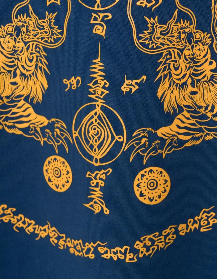 Maharishi Short Sleeve TShirts 1489 Muay Thai Tiger Dragon TShirt Navy Blueprint 8211 Men
