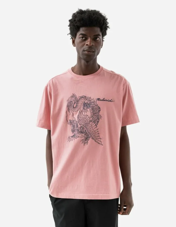 Maharishi Short Sleeve TShirts 6099 Tiger Dragon TShirt Pink 8211 Men