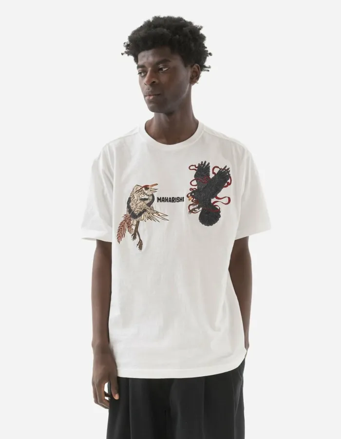 Maharishi Short Sleeve TShirts 6104 Black Crow White Heron TShirt White 8211 Men