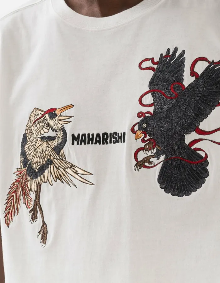 Maharishi Short Sleeve TShirts 6104 Black Crow White Heron TShirt White 8211 Men
