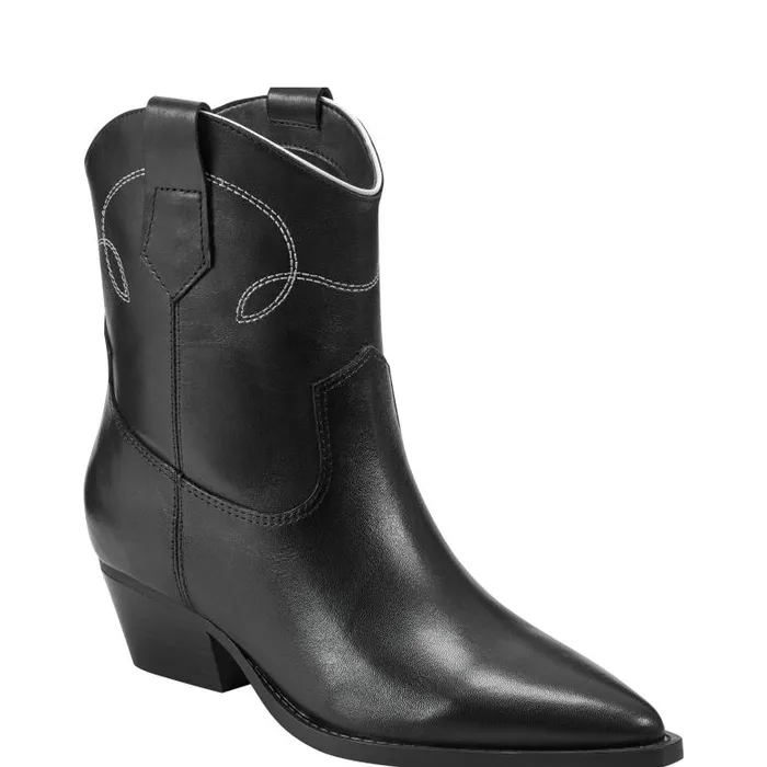 Marc Fisher Booties Women Nonie Western Ankle Bootie Black Leather