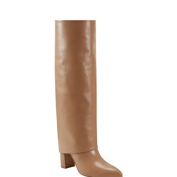 Marc Fisher Boots and Booties Women Leina Block Heel Pointy Toe Dress Boot Tan
