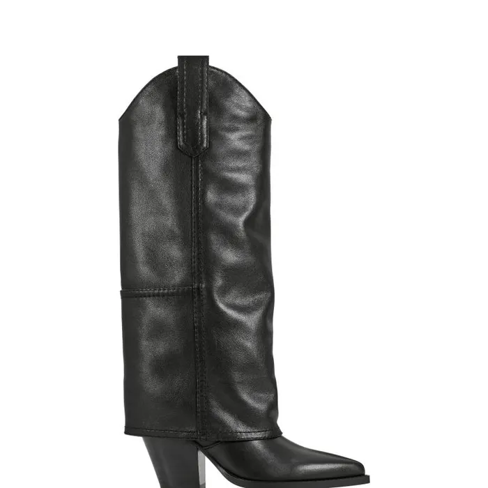 Marc Fisher Boots Women Harlo Foldover Western Boot Black Leather