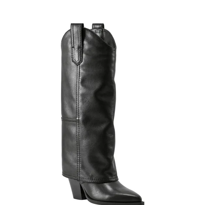 Marc Fisher Boots Women Harlo Foldover Western Boot Black Leather