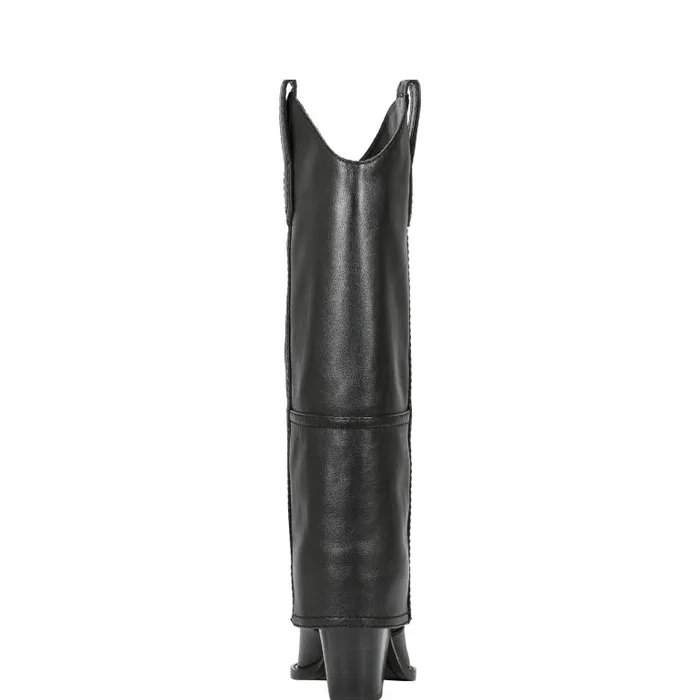 Marc Fisher Boots Women Harlo Foldover Western Boot Black Leather