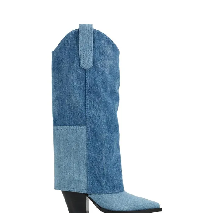 Marc Fisher Casual Boots Women Harlo Foldover Western Boot Denim
