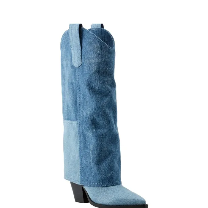 Marc Fisher Casual Boots Women Harlo Foldover Western Boot Denim