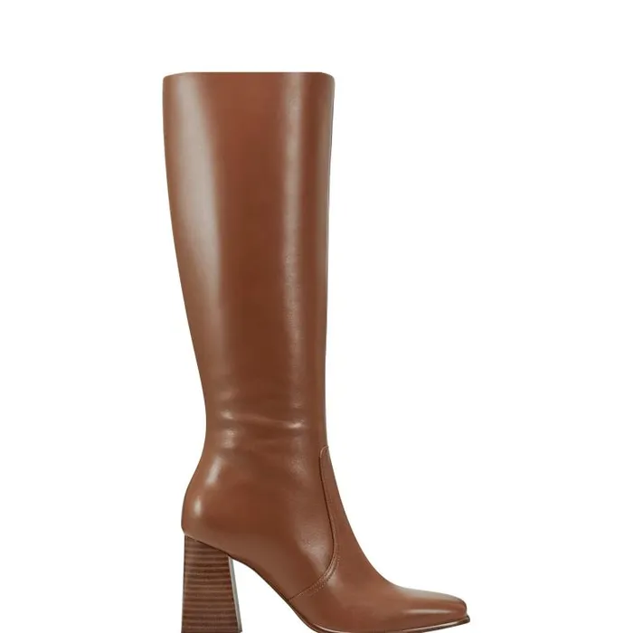 Marc Fisher Dress Boots Women Dreeam Block Heeled Boot Tan Leather