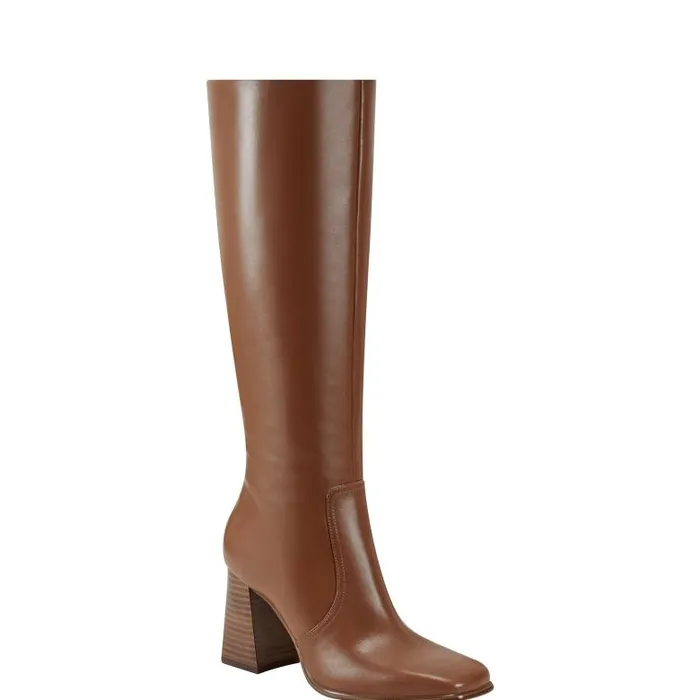 Marc Fisher Dress Boots Women Dreeam Block Heeled Boot Tan Leather