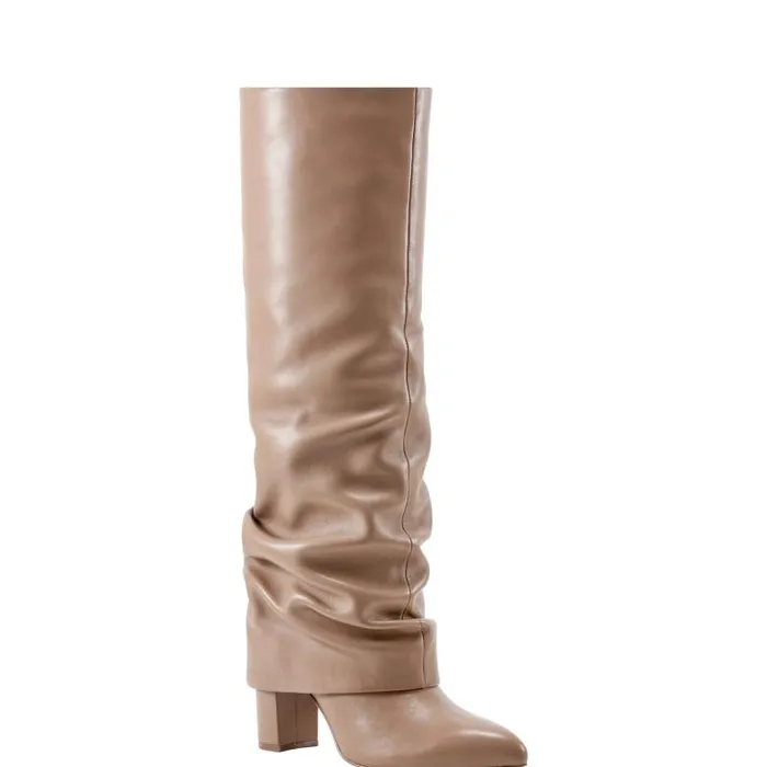 Marc Fisher Dress Boots Women Lalita Foldover Dress Boot Light Natural Leather