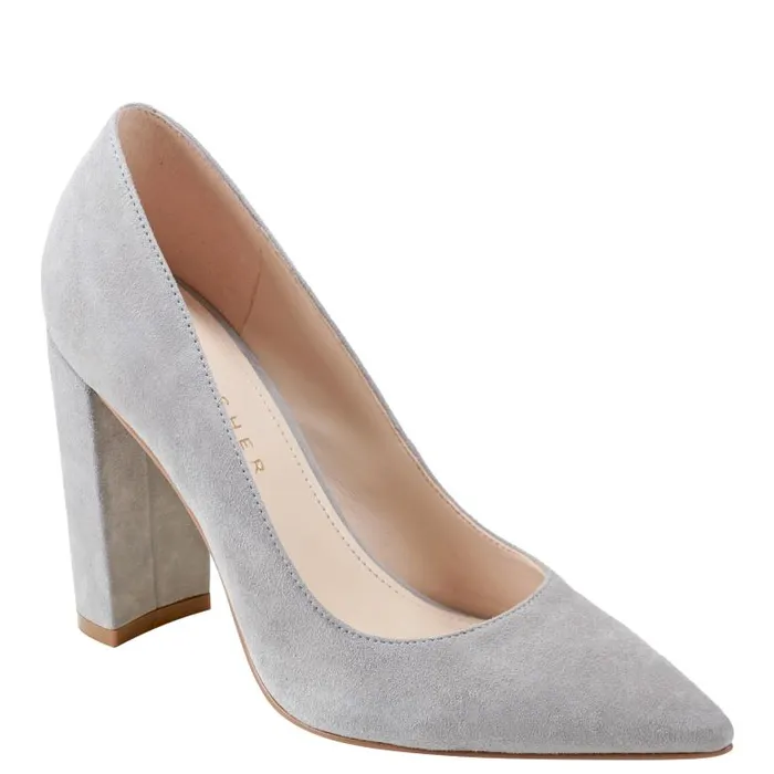 Marc Fisher Heels and Pumps Women Abilene Block Heel Pointy Toe Pump Light Grey Suede