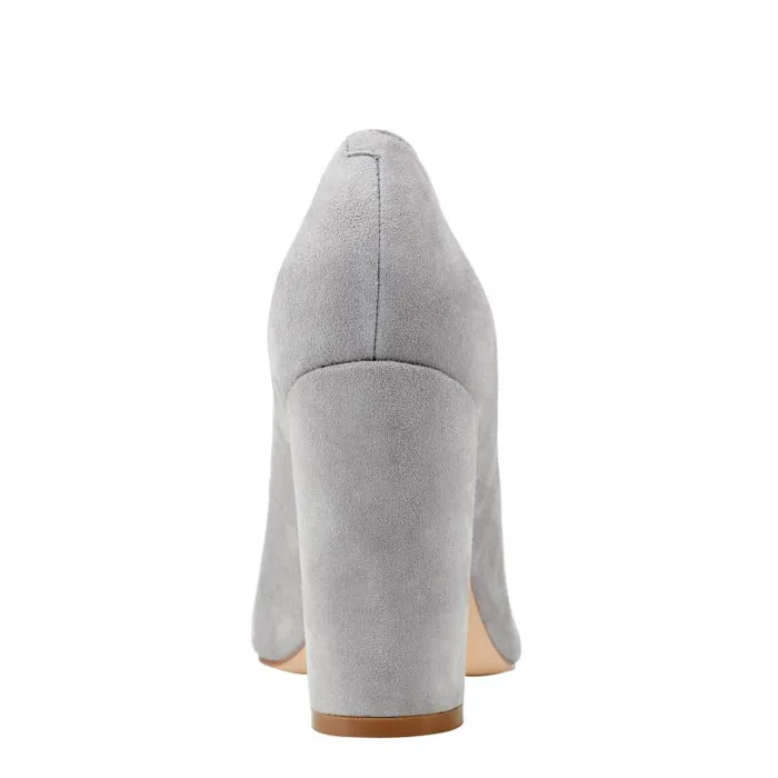 Marc Fisher Heels and Pumps Women Abilene Block Heel Pointy Toe Pump Light Grey Suede