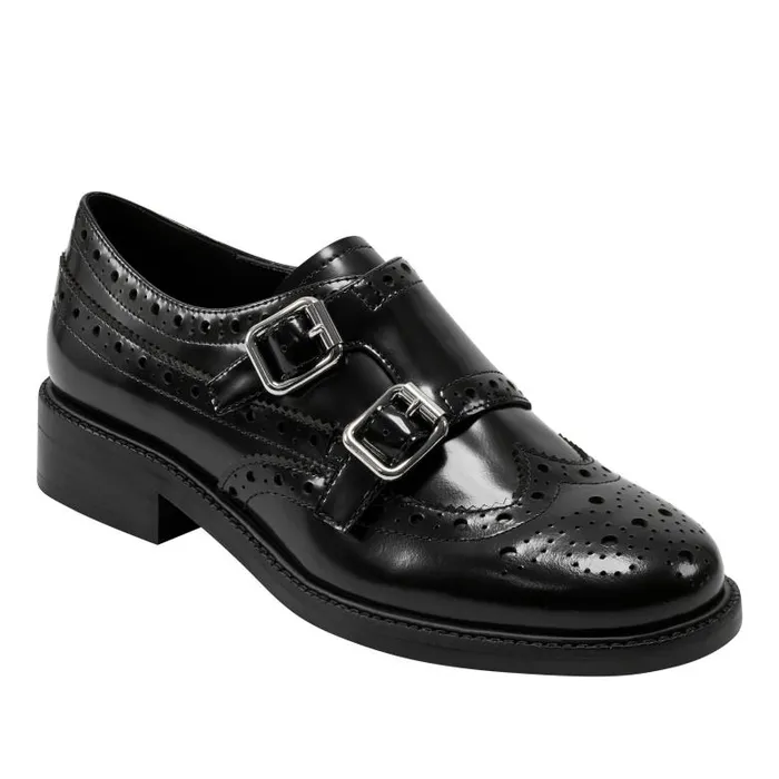 Marc Fisher Loafers and Flats Women Parker Monkstrap Oxford Black Leather