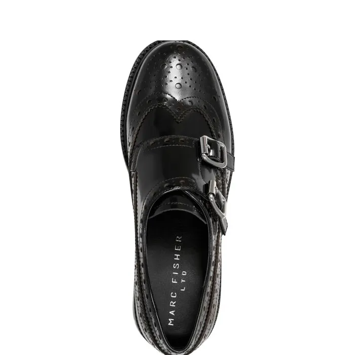 Marc Fisher Loafers and Flats Women Parker Monkstrap Oxford Black Leather