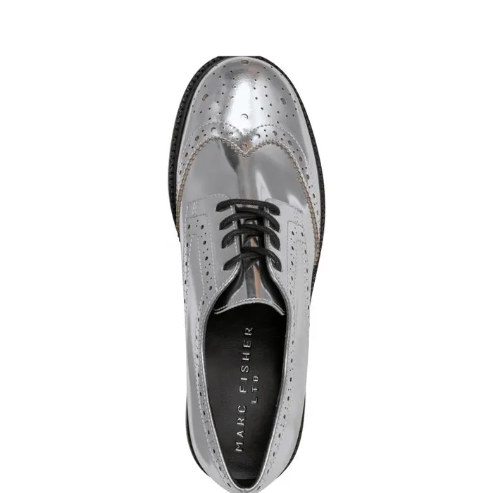 Marc Fisher Loafers and Flats Women Perrie LaceUp Oxford Silver Leather