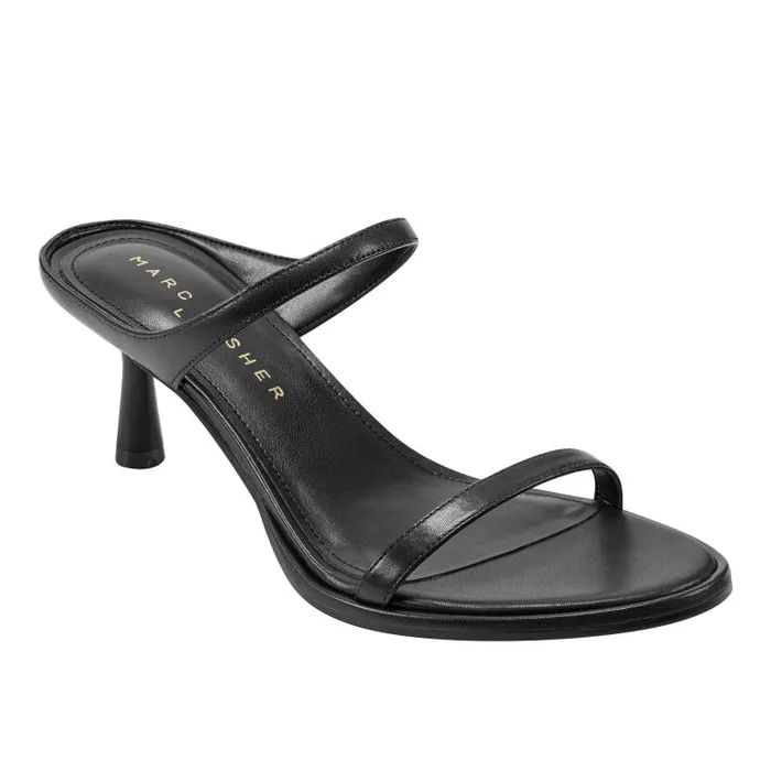 Marc Fisher Sandals Women Alonde Heeled Slide Sandal Black Leather