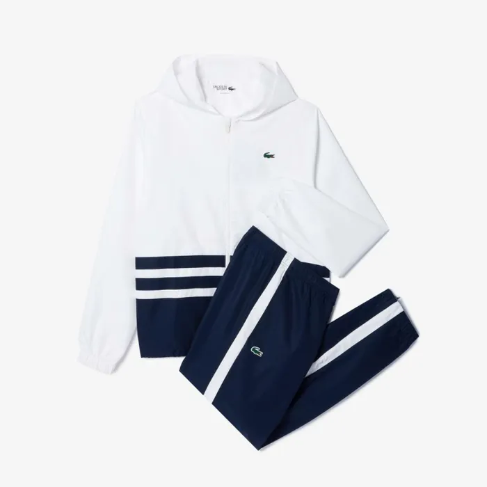 Matching Sets Men Lacoste Men039s Tennis Colorblock Sweatsuit White Navy Blue White Du9