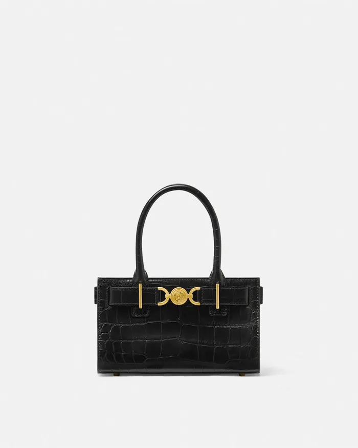 Medusa 03995 Women Versace CrocEffect Medusa 03995 Small Tote Bag Blackgold