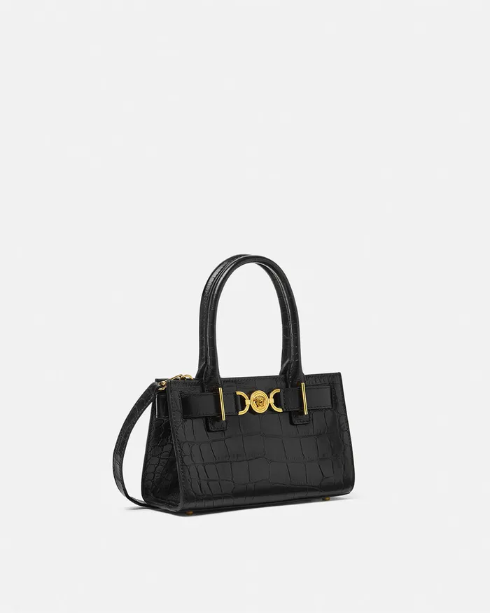 Medusa 03995 Women Versace CrocEffect Medusa 03995 Small Tote Bag Blackgold